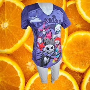 Disney Nightmare Before Christmas Scrub Top XS Characters Halloween V-Neck